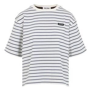 Miu Miu White and Black Striped Short Sleeve Tee